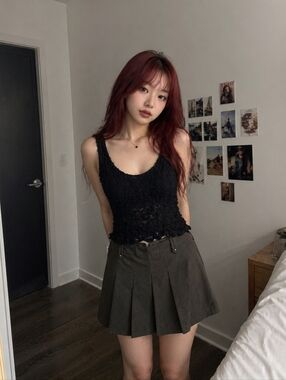 Black Lace Lined Peplum Tank Top Size Small